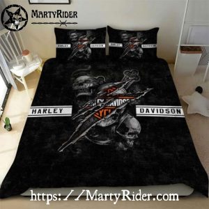 Ripped Skull Graphic Harley Davidson Bedding Sets with Emblem Reveal