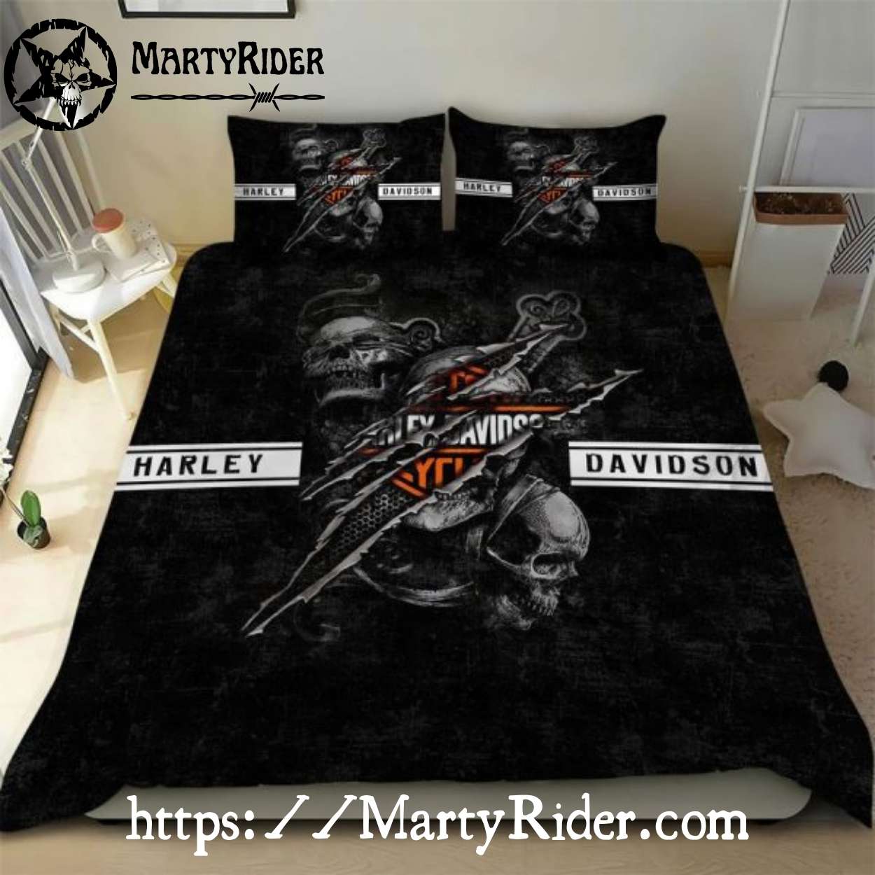 Ripped Skull Graphic Harley Davidson Bedding Sets with Emblem Reveal Ripped Skull Graphic Harley Davidson Bedding Sets with Emblem Reveal