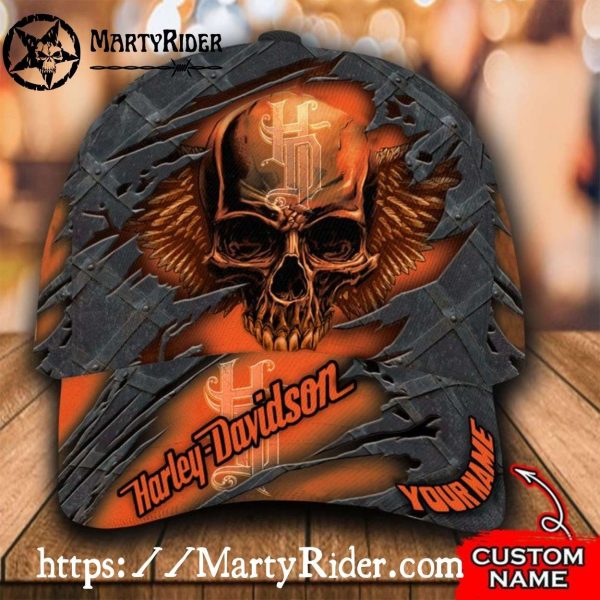 Ripped Skull Wings Harley Davidson Caps – Custom Name