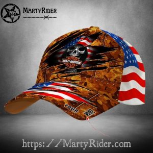 Ripped Steel Skull Harley Davidson Caps – Flag Design