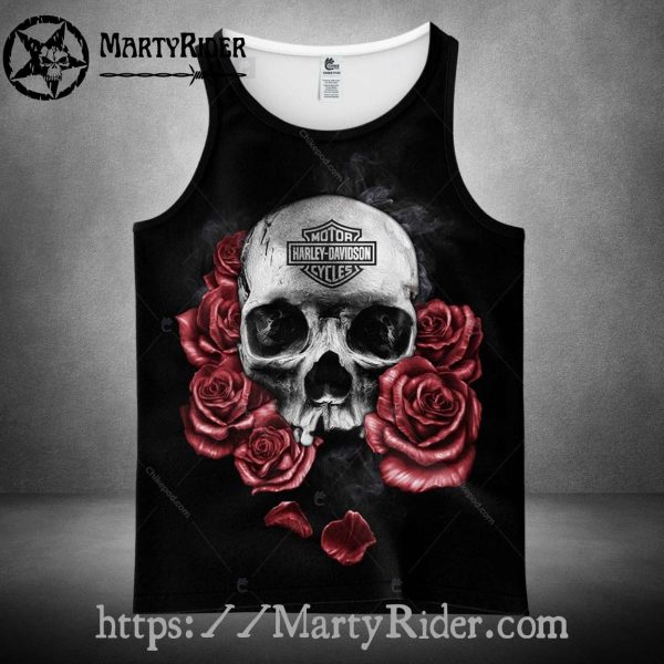 Rose and Skull Tattoo Tank Top Harley Davidson Look