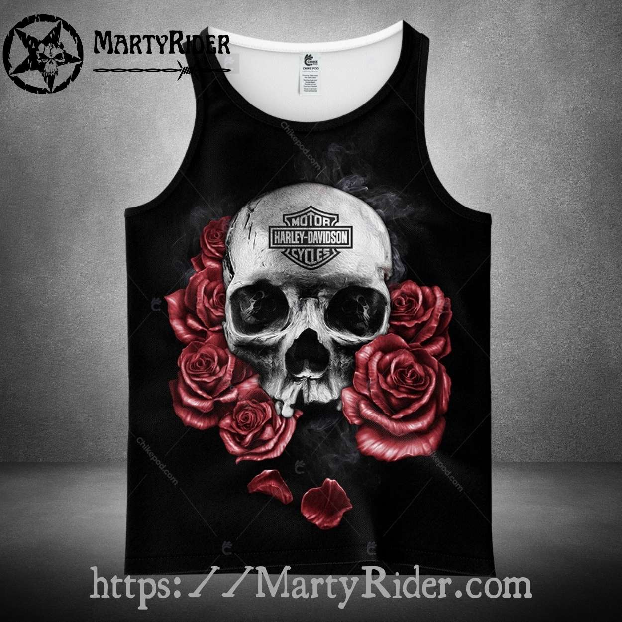 Rose and Skull Tattoo Tank Top Harley Davidson Look Rose and Skull Tattoo Tank Top Harley Davidson Look