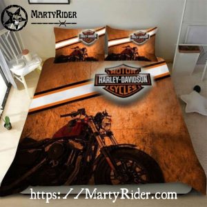 Rustic Motorcycle Scene Harley Davidson Bedding Sets Retro Art