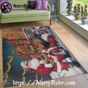 Santa Ride Town Scene Harley Davidson Rugs