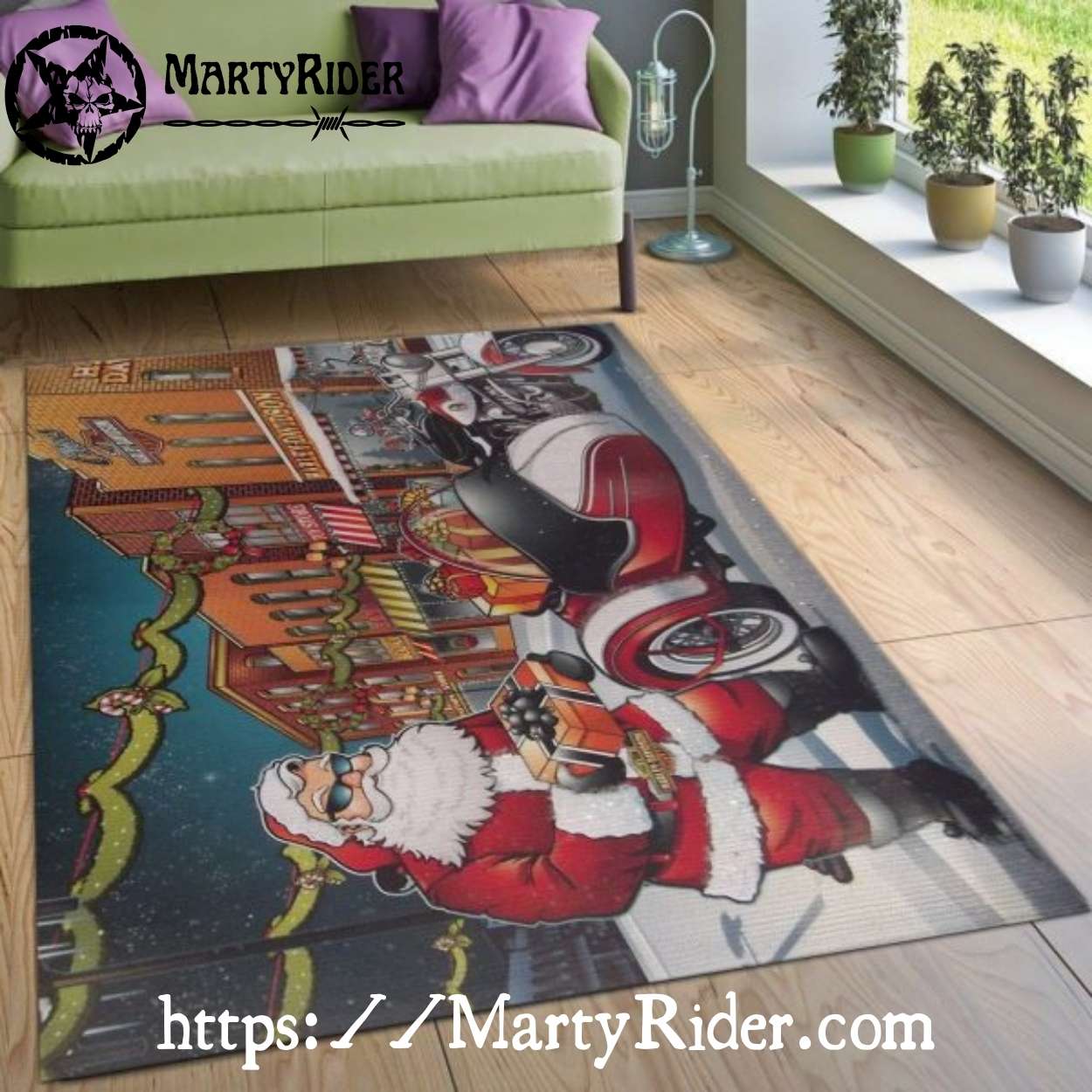 Santa Ride Town Scene Harley Davidson Rugs Santa Ride Town Scene Harley Davidson Rugs