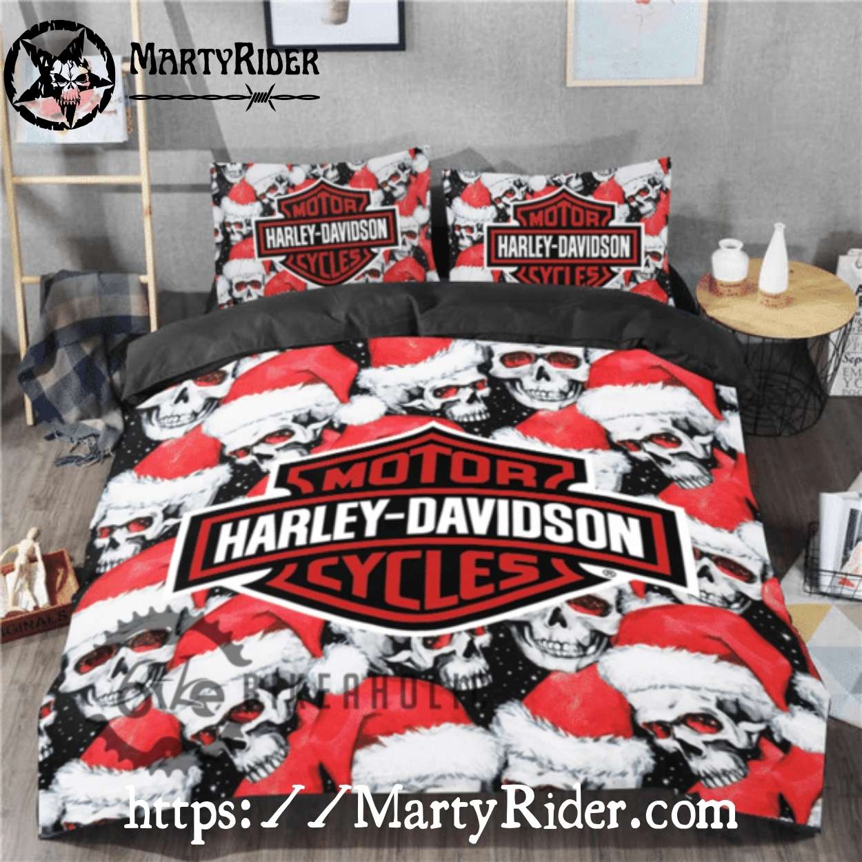 Santa Skull Harley Davidson Christmas Bedding Set Santa Skull Harley Davidson Christmas Bedding Set