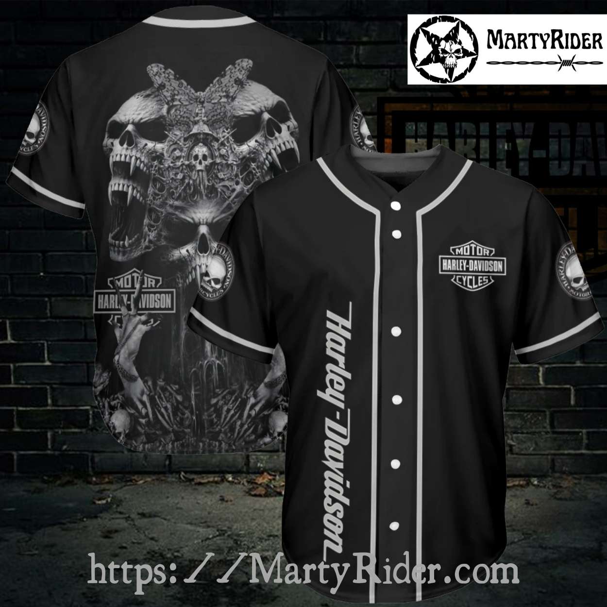 Screaming Skull Scene Harley Davidson Baseball Jerseys Screaming Skull Scene Harley Davidson Baseball Jerseys