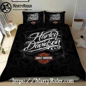 Script Logo Harley Davidson Bedding Sets Blackout Design