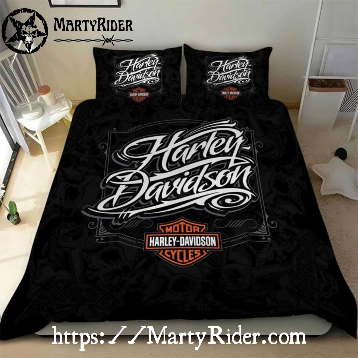 Script Logo Harley Davidson Bedding Sets Blackout Design Script Logo Harley Davidson Bedding Sets Blackout Design