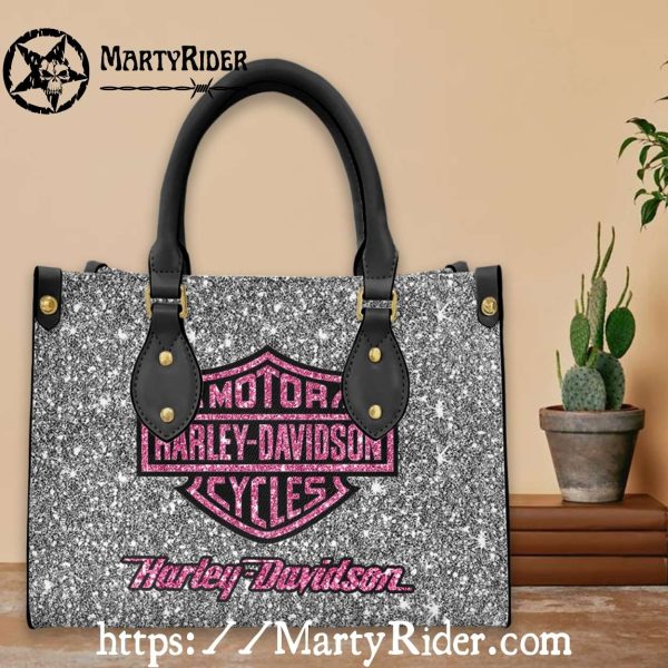 Silver Glitter Pink Logo Harley Davidson Leather Bags
