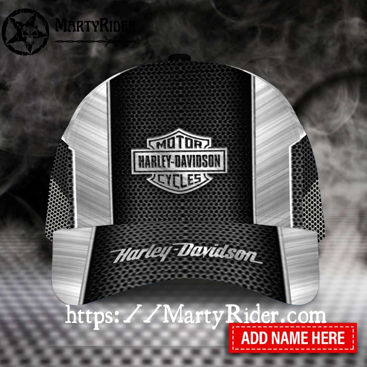 Silver Mesh Harley Davidson Cap with Custom Name Silver Mesh Harley Davidson Cap with Custom Name