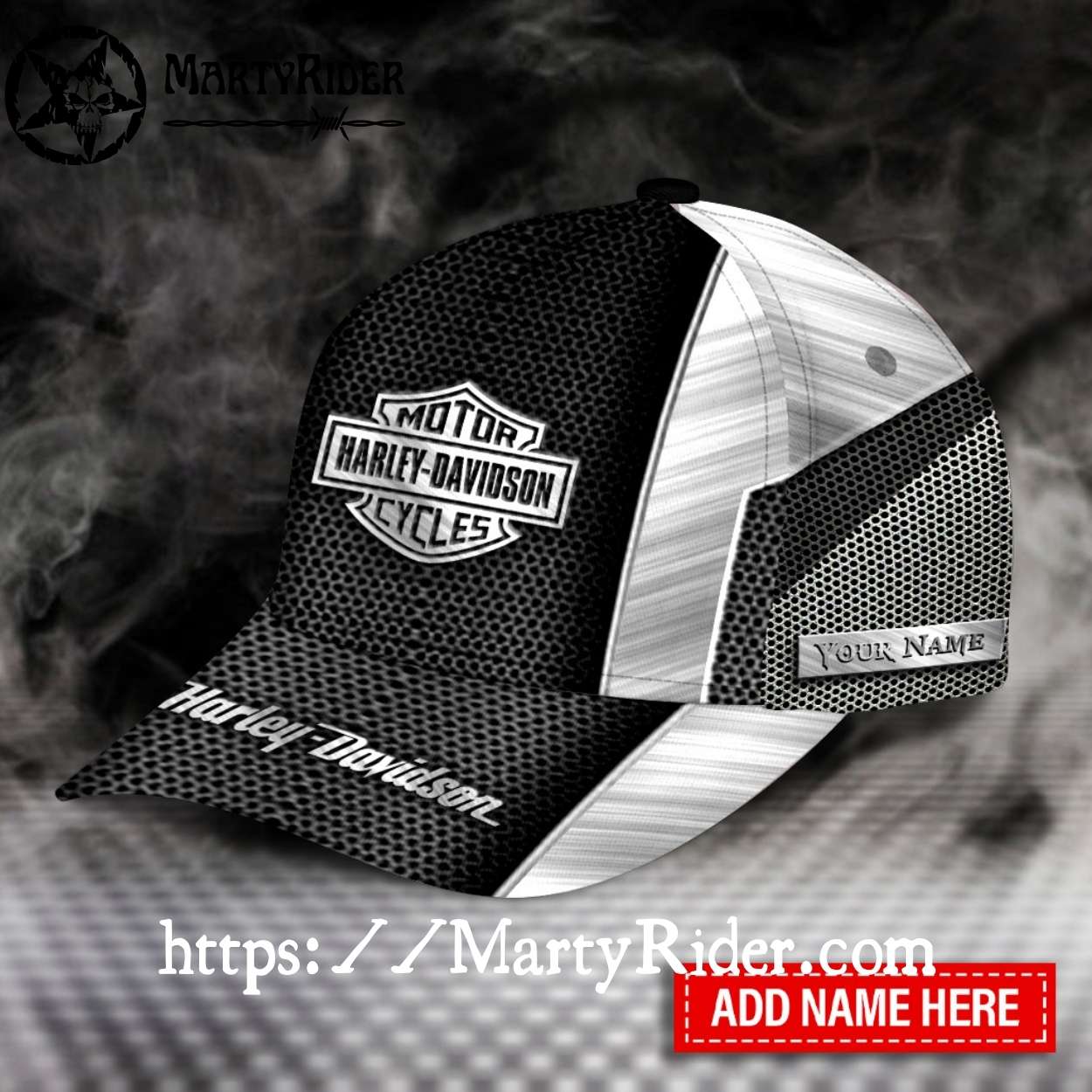 Silver Mesh Harley Davidson Cap with Custom Name Silver Mesh Harley Davidson Cap with Custom Name