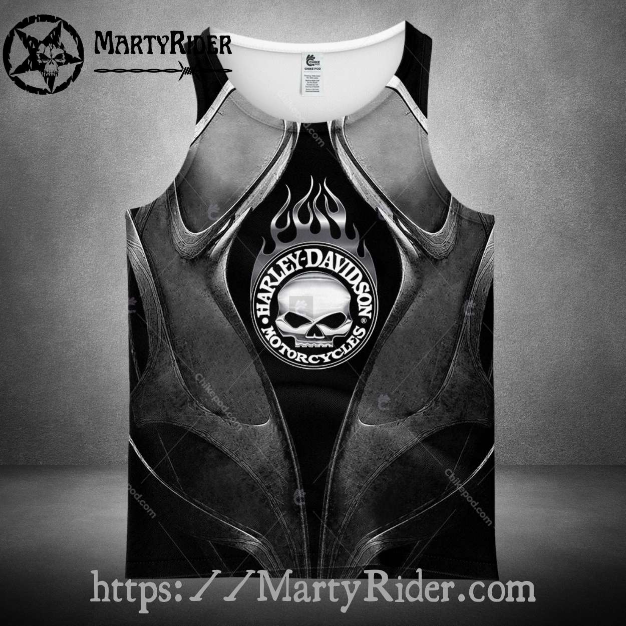 Silver Skull Armor Design Harley Tank Top Style Silver Skull Armor Design Harley Tank Top Style