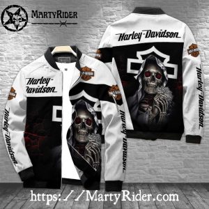 Skeleton Poker Black White Harley Davidson Bomber Jacket