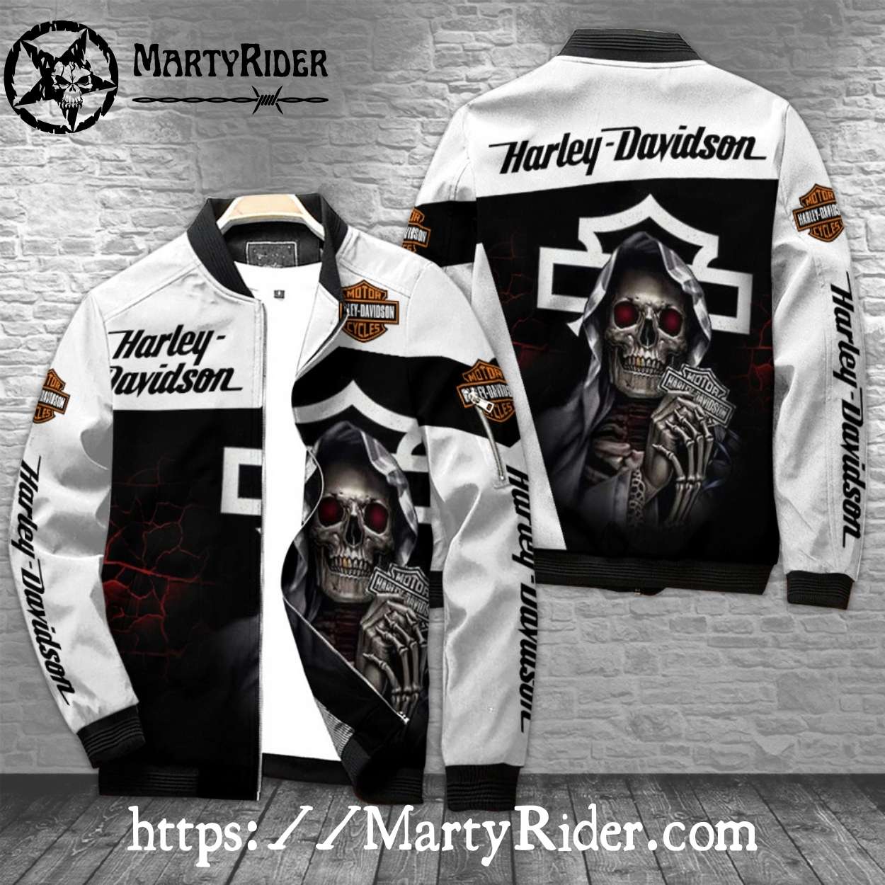 Skeleton Poker Black White Harley Davidson Bomber Jacket Skeleton Poker Black White Harley Davidson Bomber Jacket