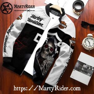 Skeleton Poker Black White Harley Davidson Bomber Jacket