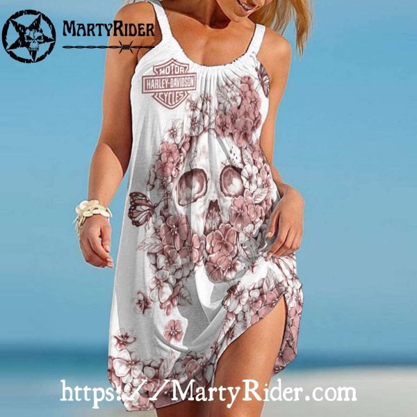 Skull Blossom Harley Davidson Beach Dress Soft Floral