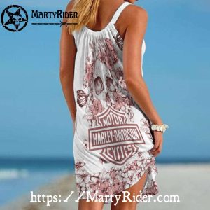 Skull Blossom Harley Davidson Beach Dress Soft Floral