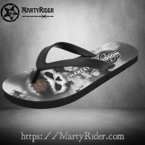 Skull Clouds Harley Davidson Flip Flops Monochrome