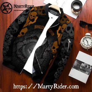 Skull Cracked Stone Harley Davidson Bomber Jacket