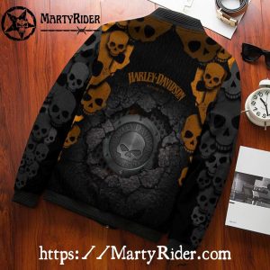 Skull Cracked Stone Harley Davidson Bomber Jacket