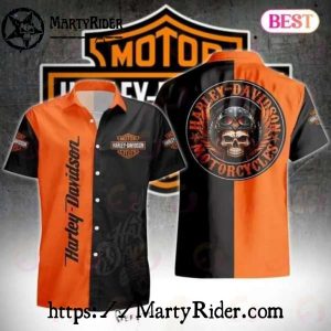 Skull Emblem Split Color Harley Davidson Hawaiian Shirt