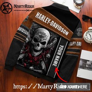 Skull Engine Red Roses Harley Davidson Bomber Jacket 3