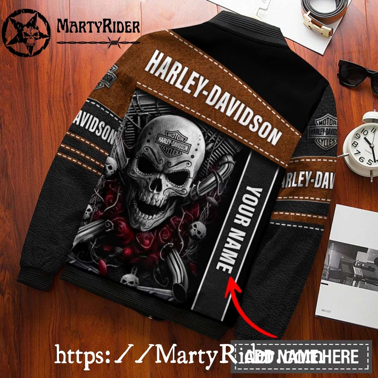Skull Engine Red Roses Harley Davidson Bomber Jacket Skull Engine Red Roses Harley Davidson Bomber Jacket