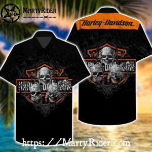 Skull Face Design Harley Davidson Hawaiian Shirt Blackout