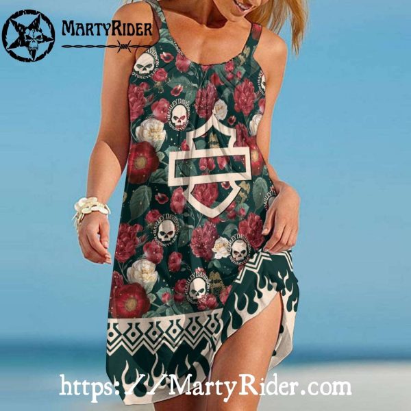 Skull Floral Harley Davidson Dresses Summer Bloom Vibe