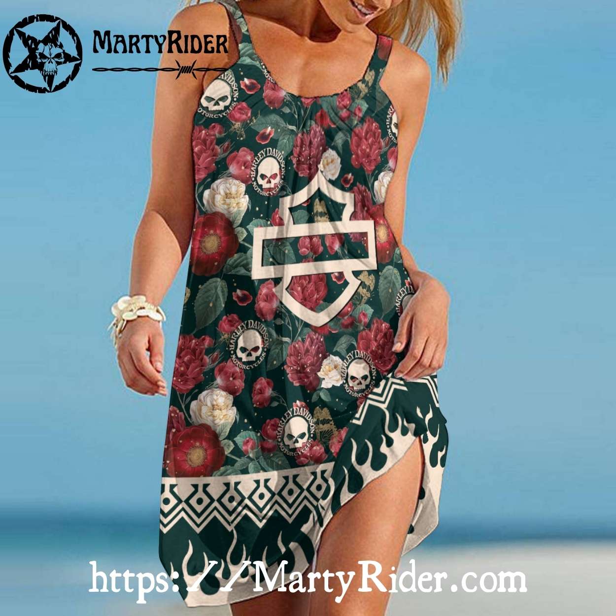 Skull Floral Harley Davidson Dresses Summer Bloom Vibe Skull Floral Harley Davidson Dresses Summer Bloom Vibe
