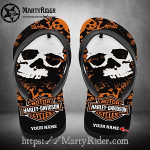 Skull Grunge Harley Davidson Flip Flops Custom Name