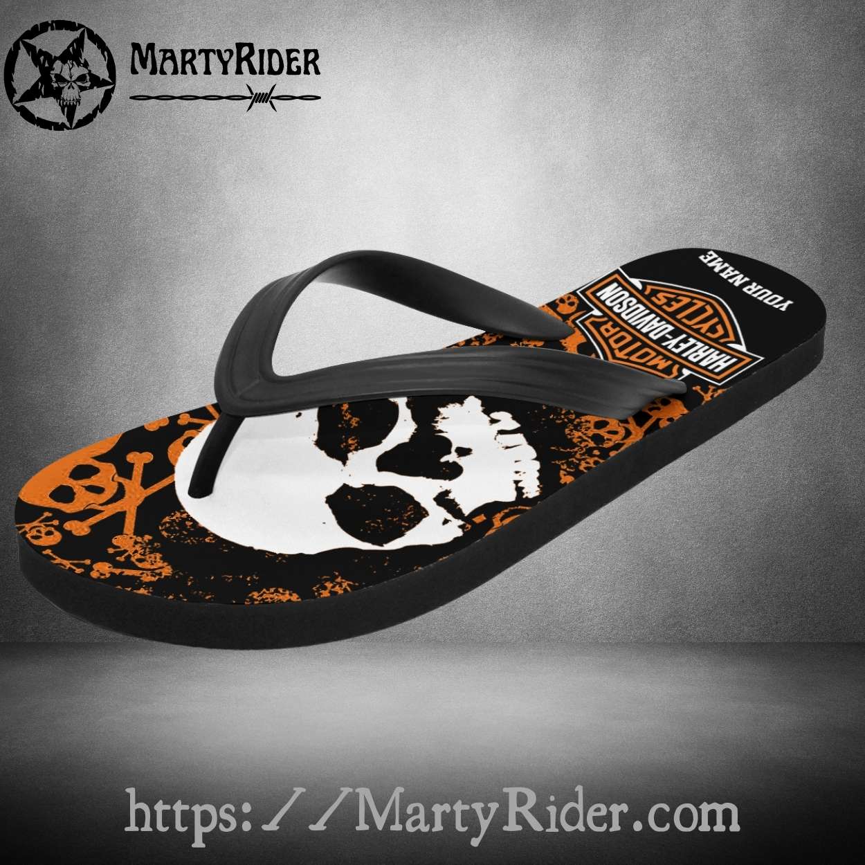Skull Grunge Harley Davidson Flip Flops Custom Name Skull Grunge Harley Davidson Flip Flops Custom Name