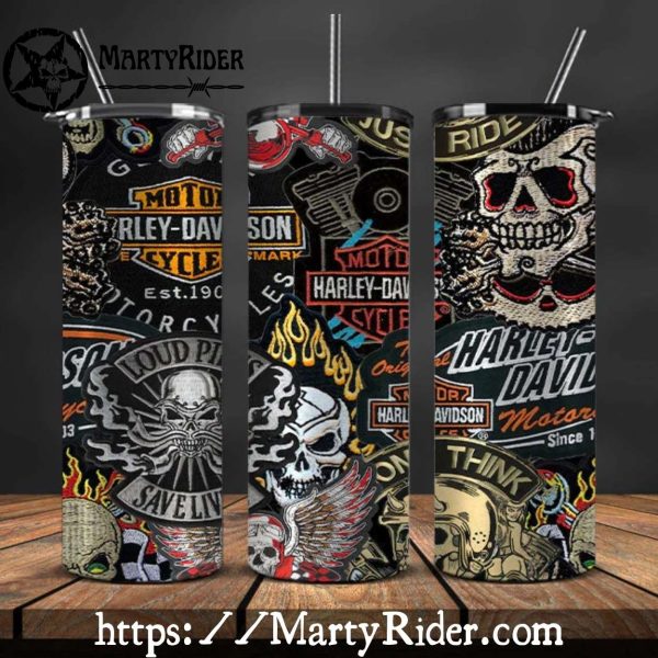 Skull Patch Collage Harley Davidson Tumblers 20oz