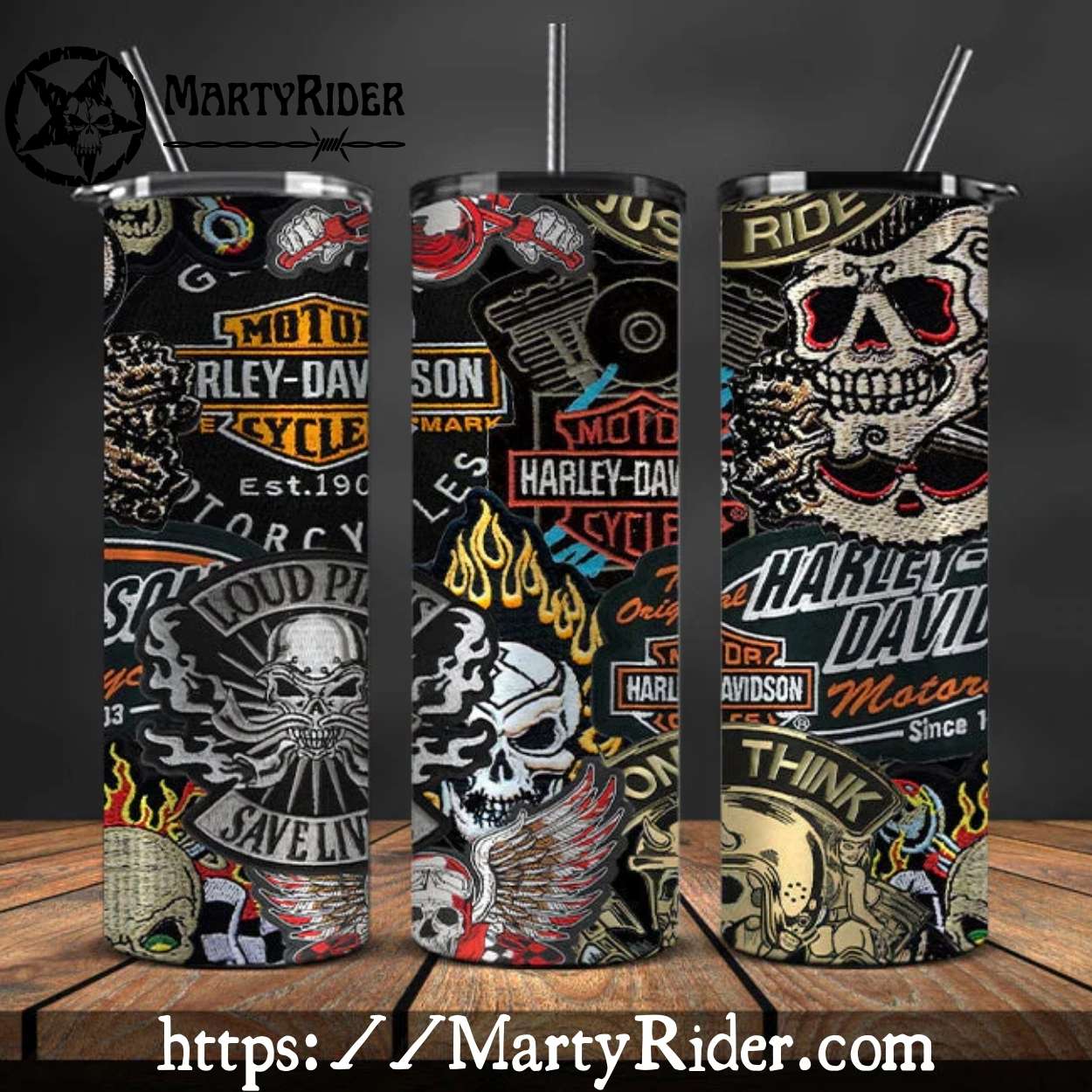 Skull Patch Collage Harley Davidson Tumblers 20oz Skull Patch Collage Harley Davidson Tumblers 20oz