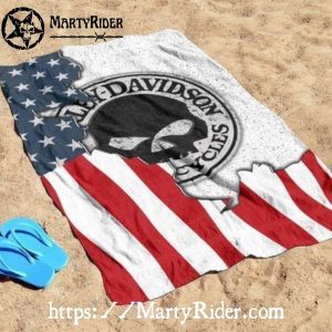 Skull Patriot Flag Harley Davidson Beach Towels
