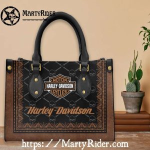 Skull Pattern Border Harley Davidson Leather Handbag