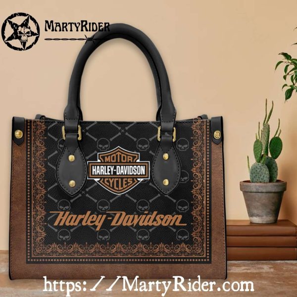 Skull Pattern Border Harley Davidson Leather Handbag