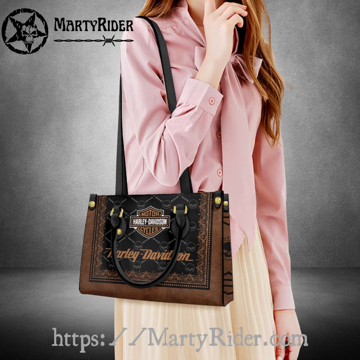 Skull Pattern Border Harley Davidson Leather Handbag Skull Pattern Border Harley Davidson Leather Handbag