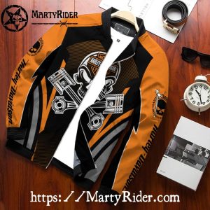 Skull Pistons Cross Harley Davidson Bomber Jacket Orange Black
