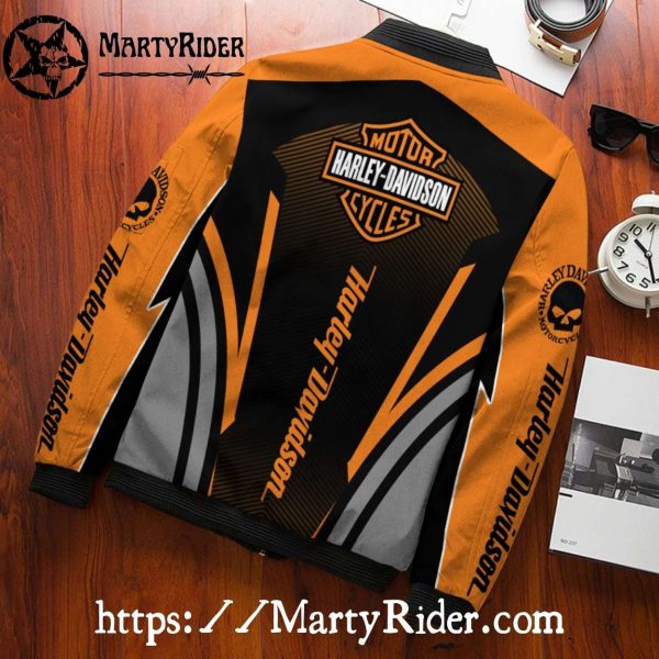 Skull Pistons Cross Harley Davidson Bomber Jacket Orange Black