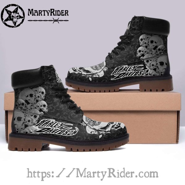 Skull Print Mens Harley Riding Boots Harley Davidson Shoes