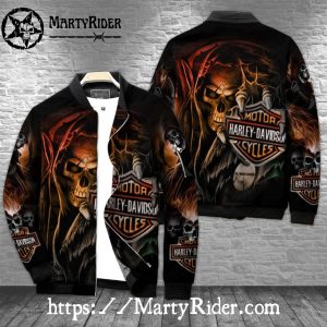 Skull Reaper Flames Harley Davidson Bomber Jacket