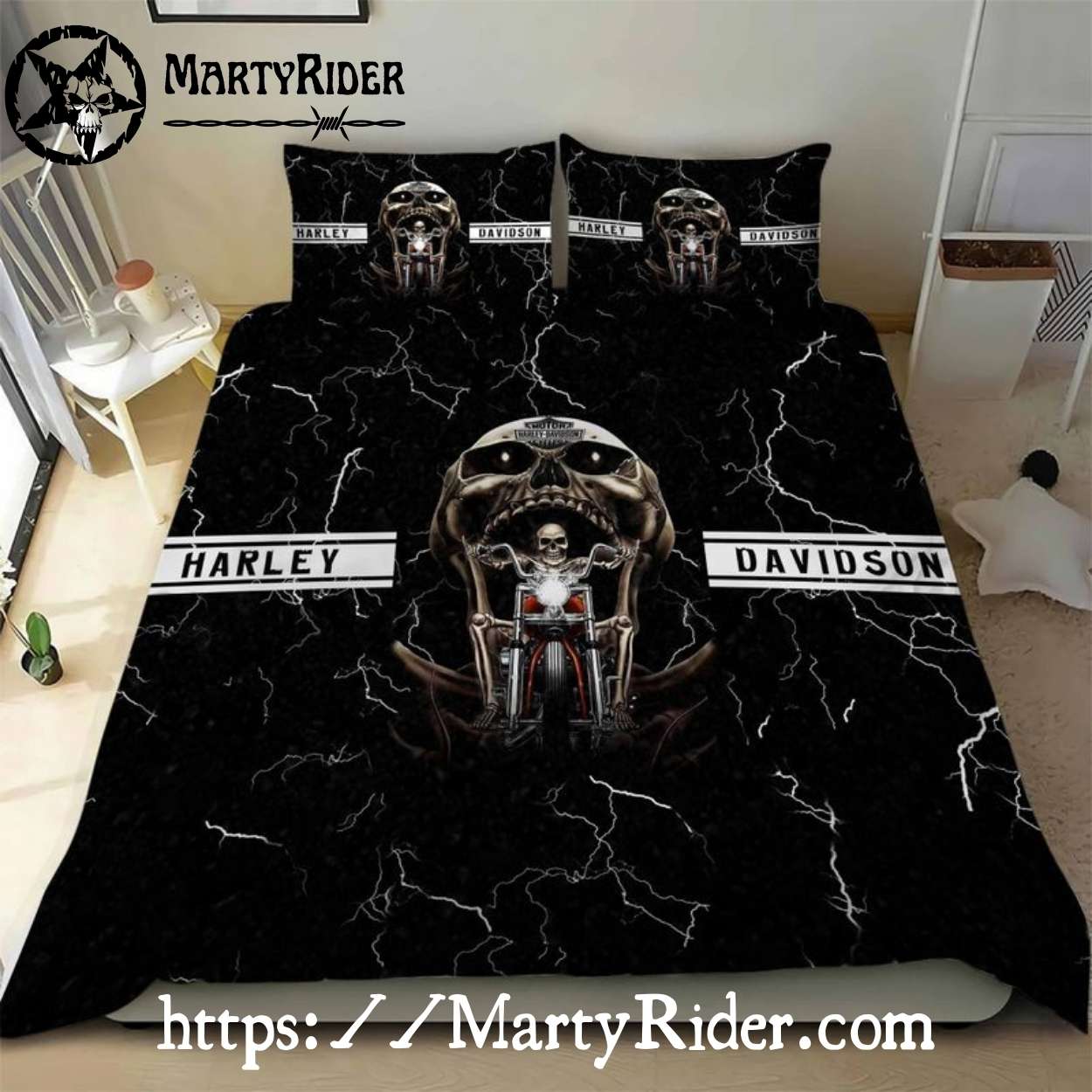 Skull Rider Harley Davidson Bedding Sets Thunder Storm Skull Rider Harley Davidson Bedding Sets Thunder Storm