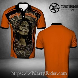 Skull Rose Tattoo Style Harley Davidson Polo Shirt