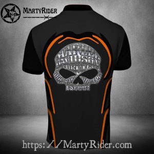 Skull Shadow Design Harley Davidson Polo Shirt in Black