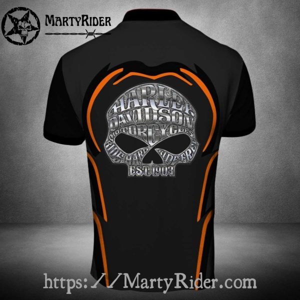 Skull Shadow Design Harley Davidson Polo Shirt in Black