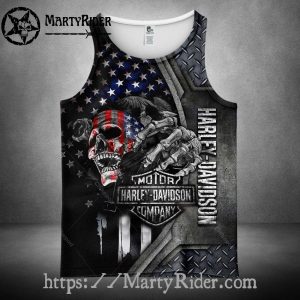Skull and Flag Design Harley Tank Top for Riders