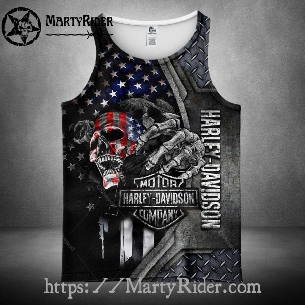 Skull and Flag Design Harley Tank Top for Riders