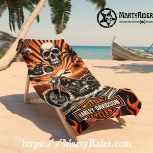 Skull and Twin Bikes Harley Davidson Beach Towels